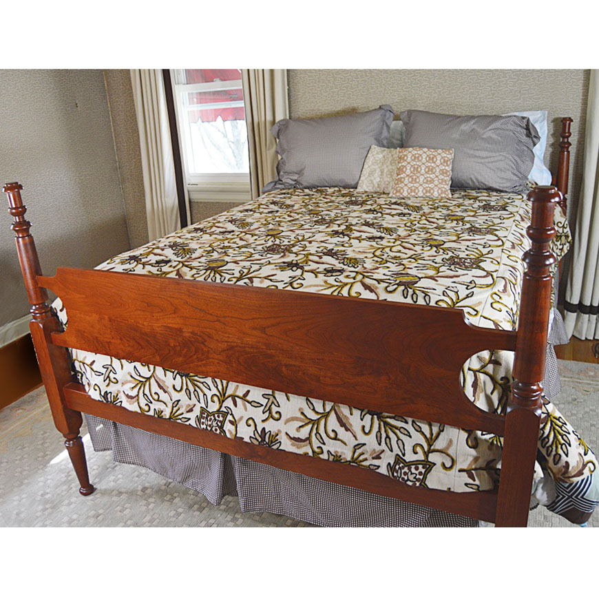Reproduction Cherry Bed with Crewel Coverlet and Linens