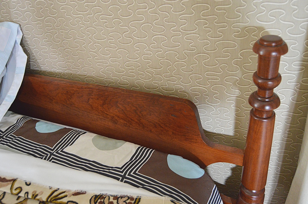 Reproduction Cherry Bed with Crewel Coverlet and Linens