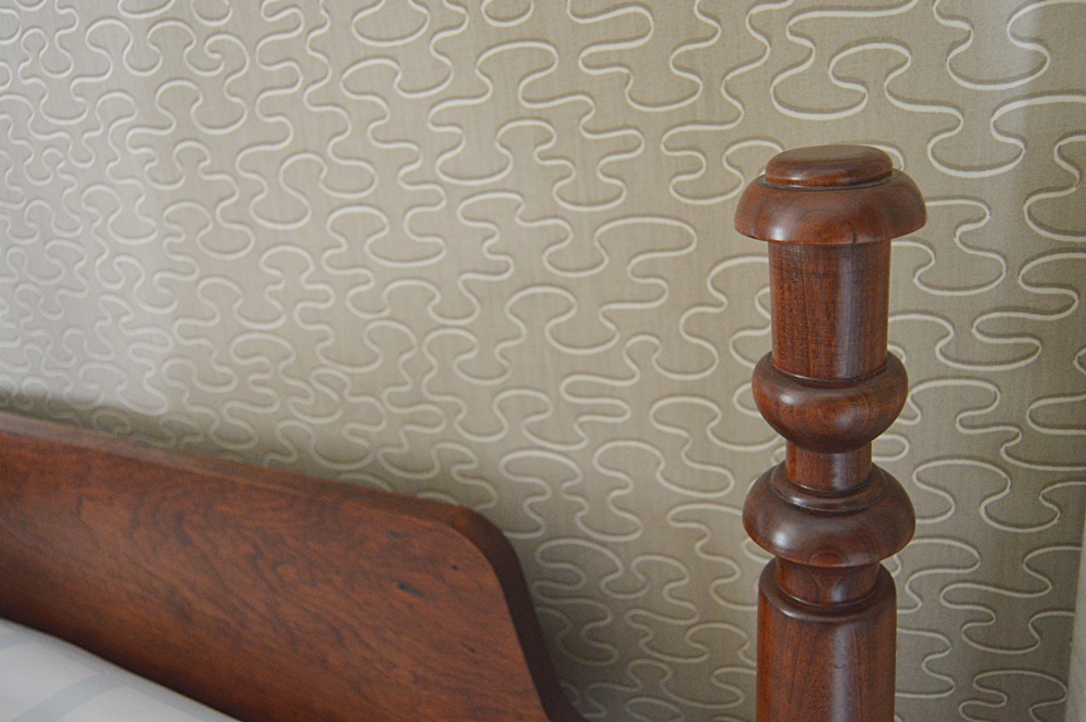 Reproduction Cherry Bed with Crewel Coverlet and Linens