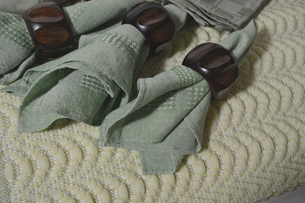 Kitchen Linens in Shades of Green with Handwoven Pieces