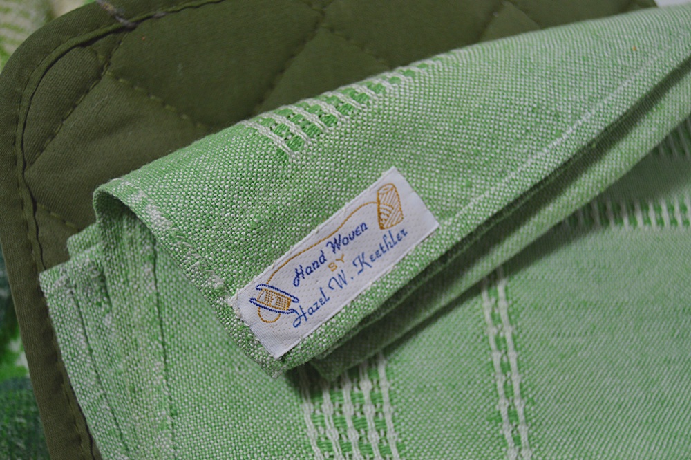 Kitchen Linens in Shades of Green with Handwoven Pieces