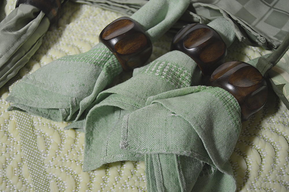 Kitchen Linens in Shades of Green with Handwoven Pieces