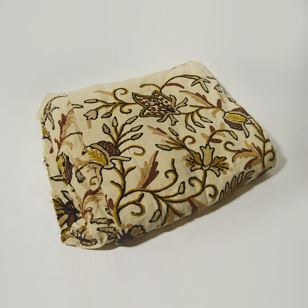 Hand Stitched Wool and Linen Crewel Textile