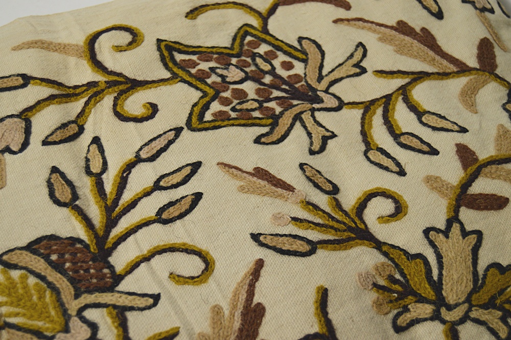 Hand Stitched Wool and Linen Crewel Textile