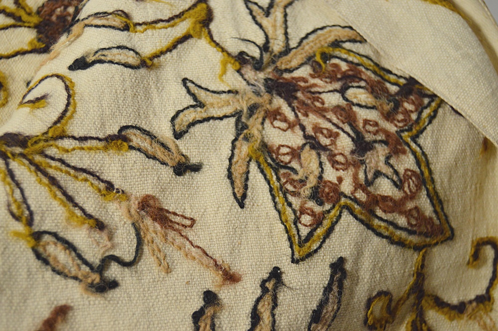 Hand Stitched Wool and Linen Crewel Textile