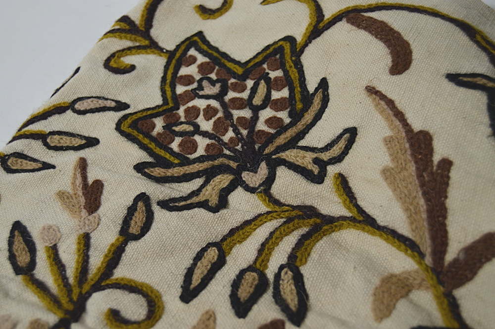 Hand Stitched Wool and Linen Crewel Textile