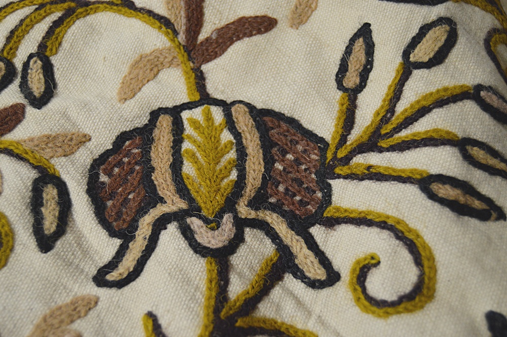 Hand Stitched Wool and Linen Crewel Textile