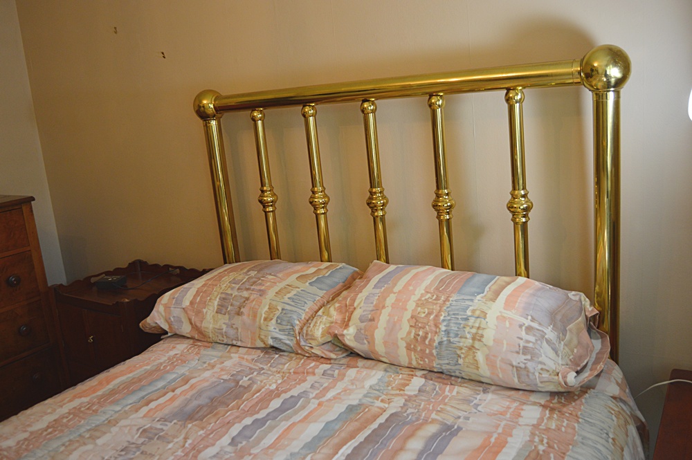 Vintage Double Brass Bed with Linens