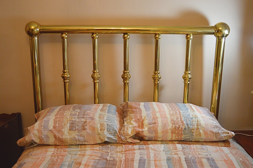 Vintage Double Brass Bed with Linens