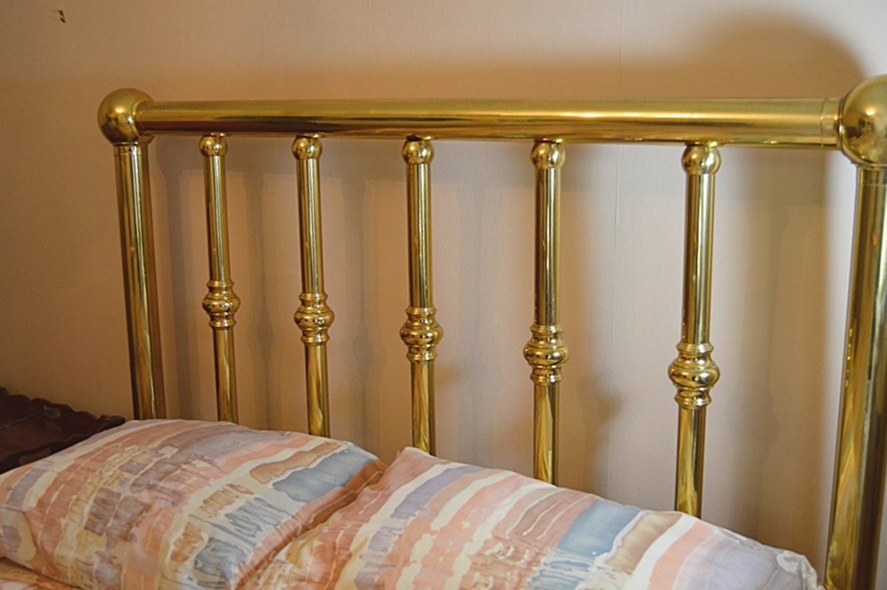 Vintage Double Brass Bed with Linens