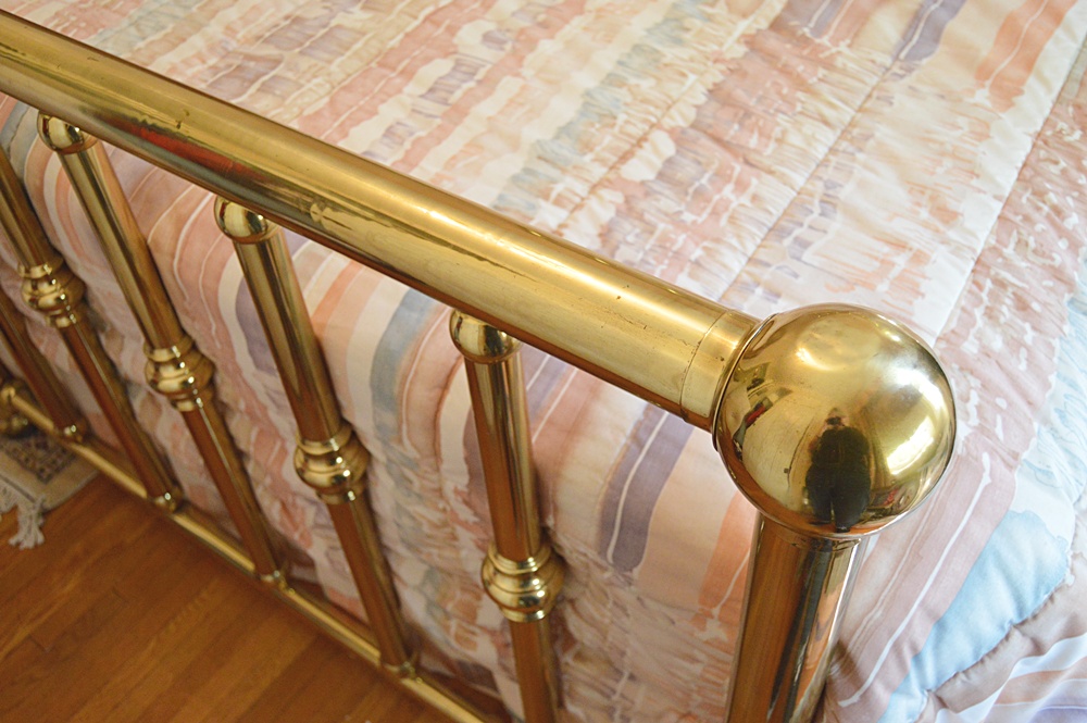 Vintage Double Brass Bed with Linens