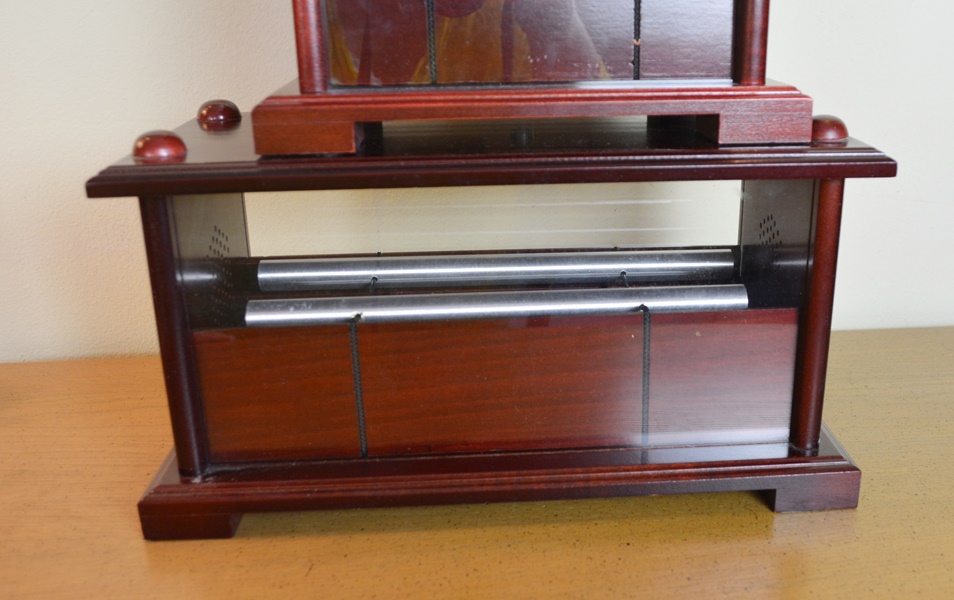 Two Cherry Wood Music Boxes With Falling Rain Chimes Bells