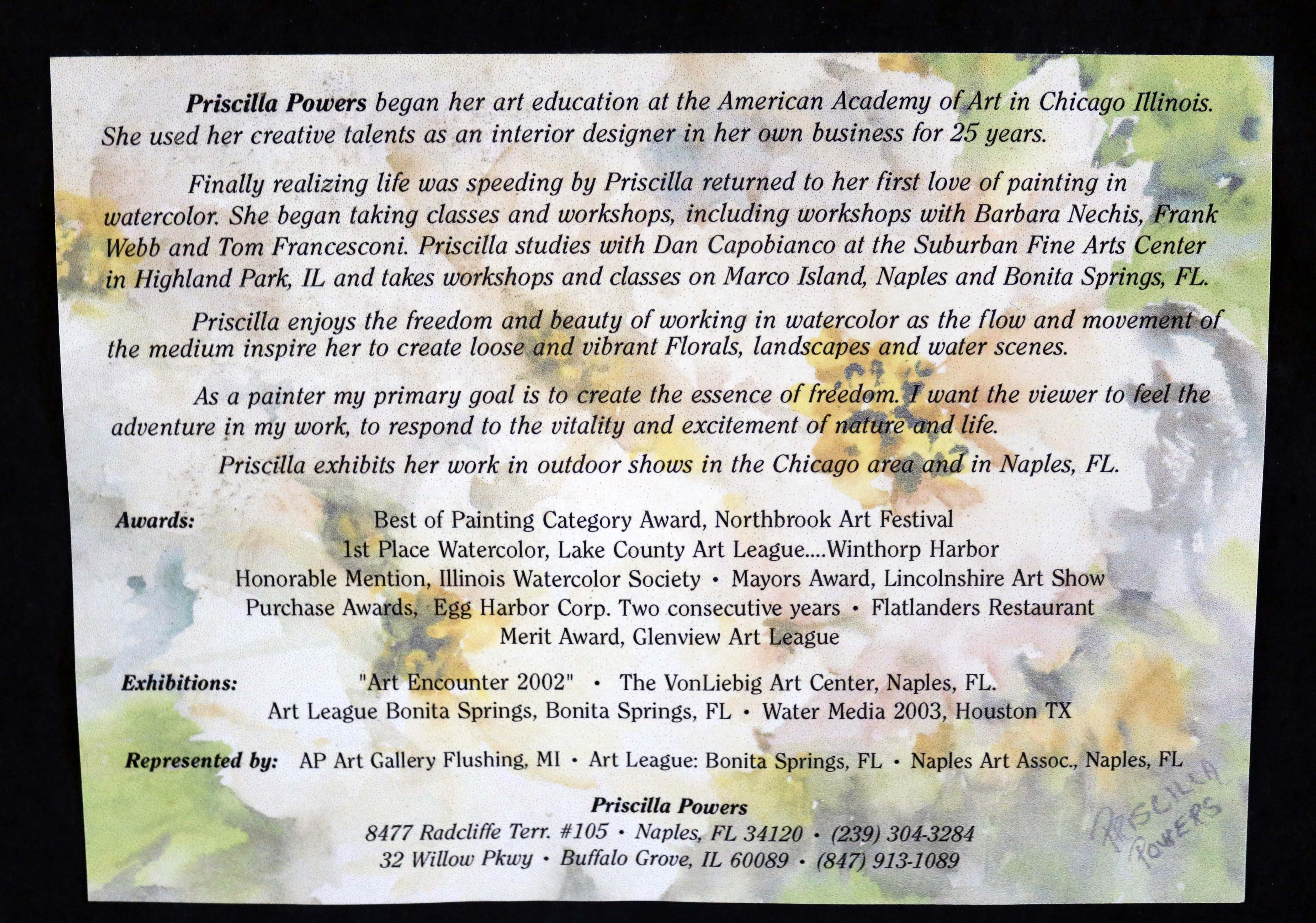 Framed Floral Watercolor Signed by Priscilla Powers