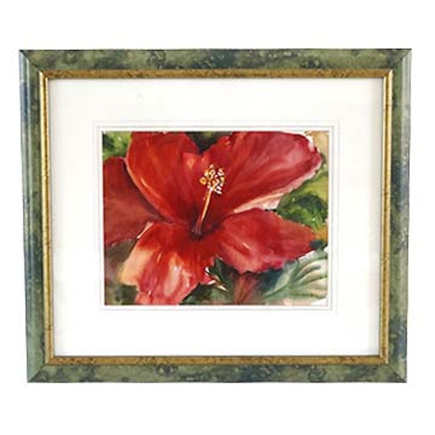 Framed Floral Watercolor Signed by Priscilla Powers