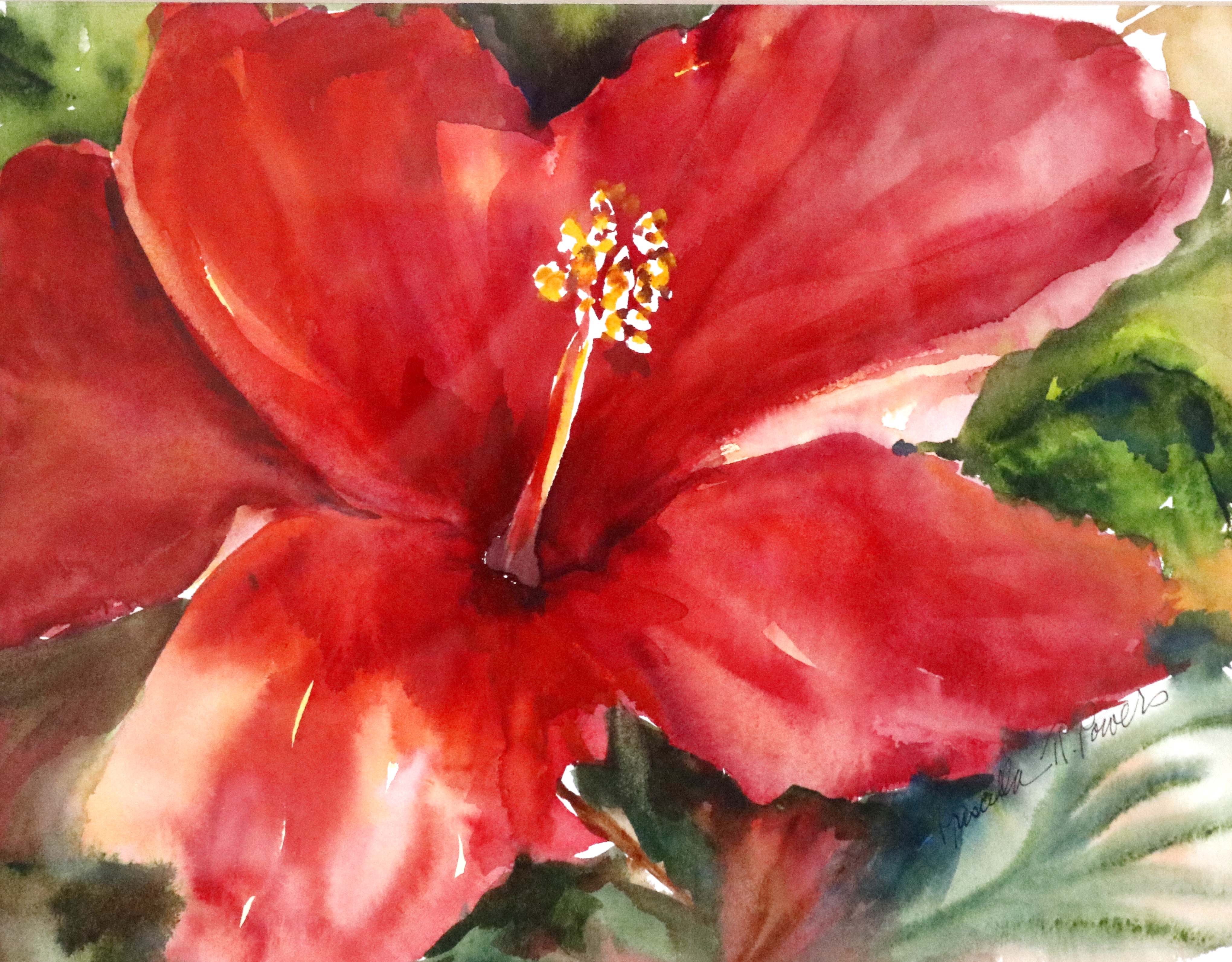 Framed Floral Watercolor Signed by Priscilla Powers