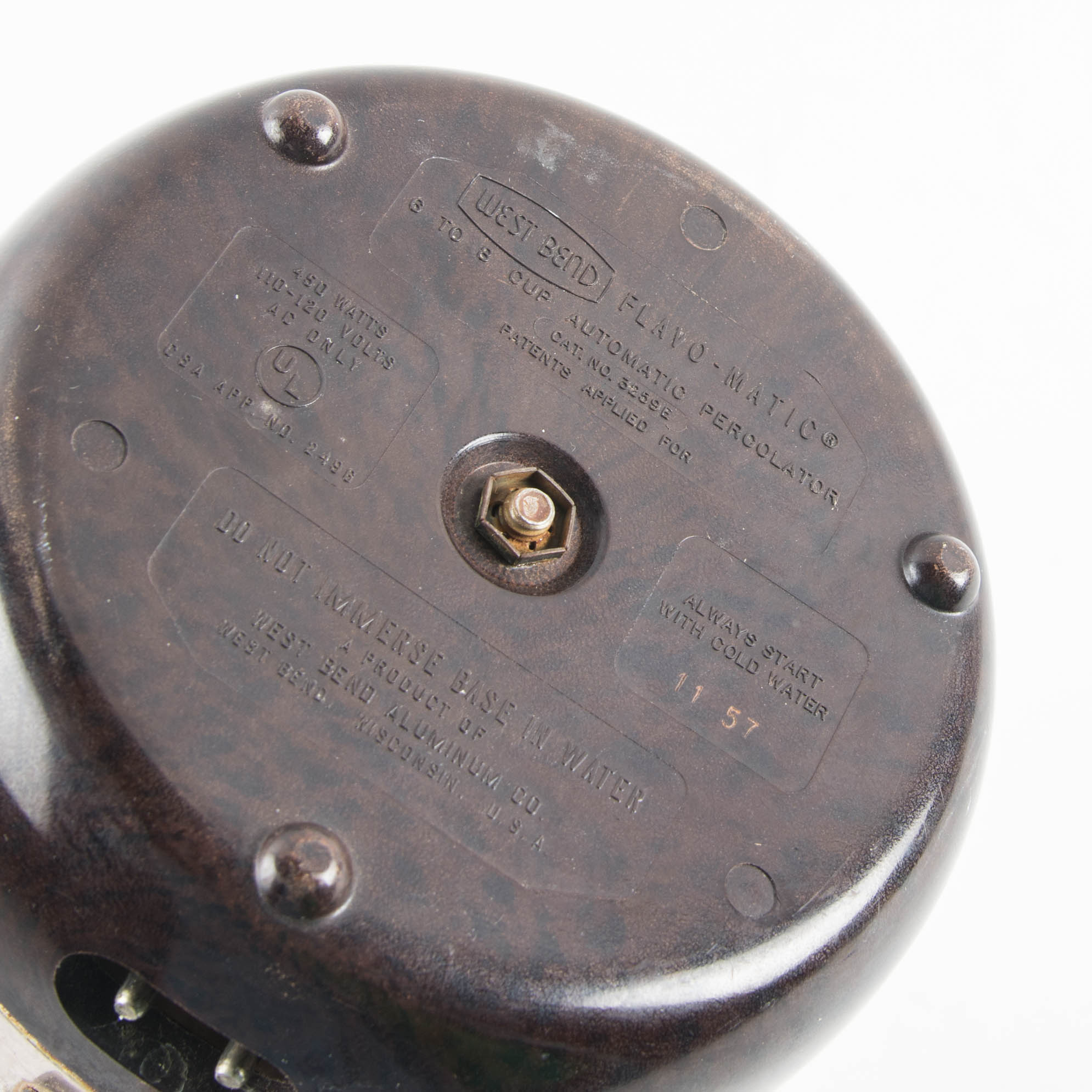 1957 West-Bend Flavo-Matic 6 to 8 Cup Vintage 6 Piece Electric Coffee Maker / Coffee Percolator