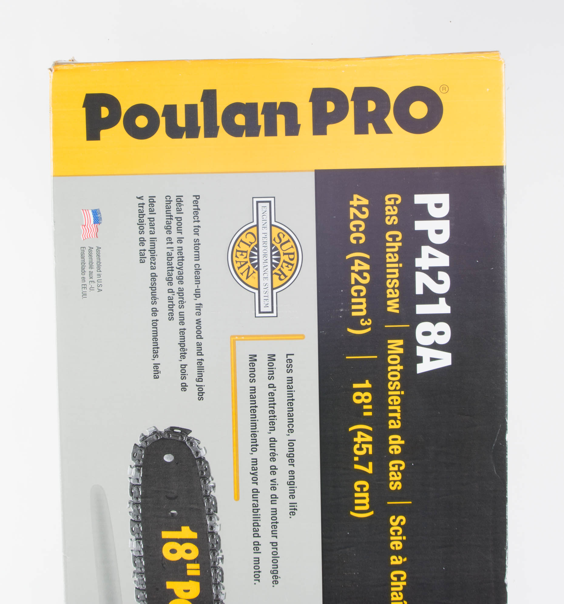 Poulan PRO 42cc Gas Chainsaw with 18” Straight Bar, 3/8” Pitch