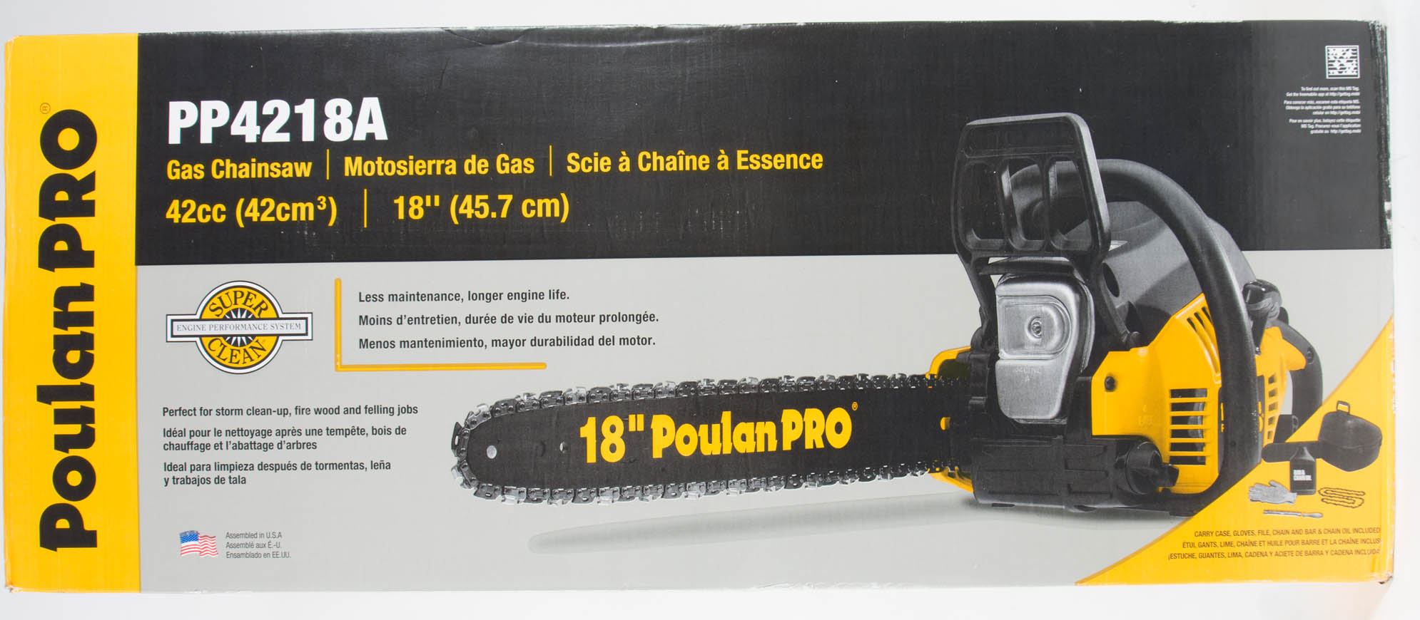 Poulan PRO 42cc Gas Chainsaw with 18” Straight Bar, 3/8” Pitch