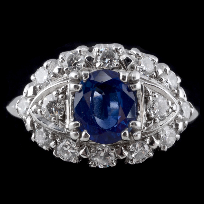 Platinum and Iridium Blue Sapphire and Diamond Ring