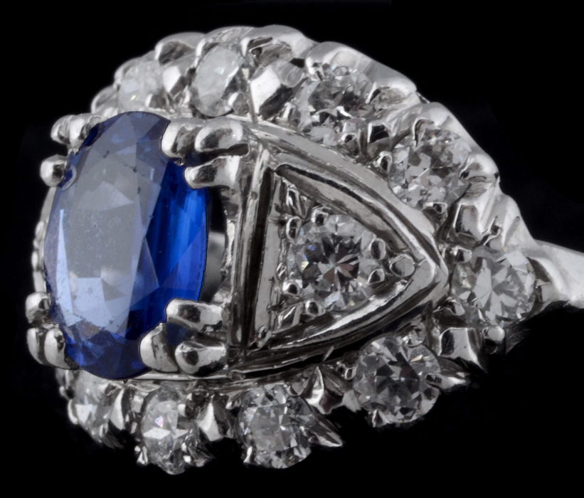 Platinum and Iridium Blue Sapphire and Diamond Ring