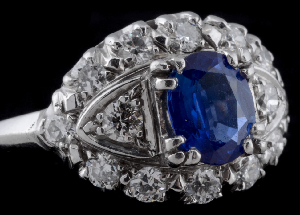 Platinum and Iridium Blue Sapphire and Diamond Ring