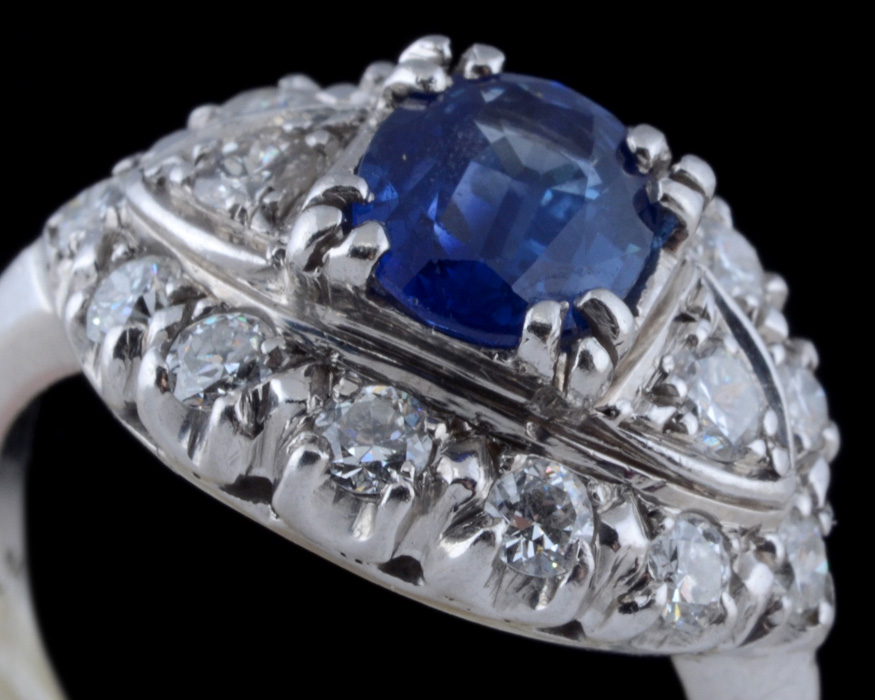 Platinum and Iridium Blue Sapphire and Diamond Ring