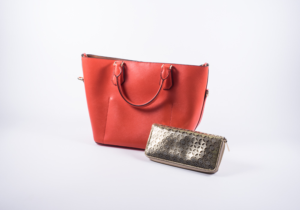 Michael Kors Orange Purse and Gold Wallet