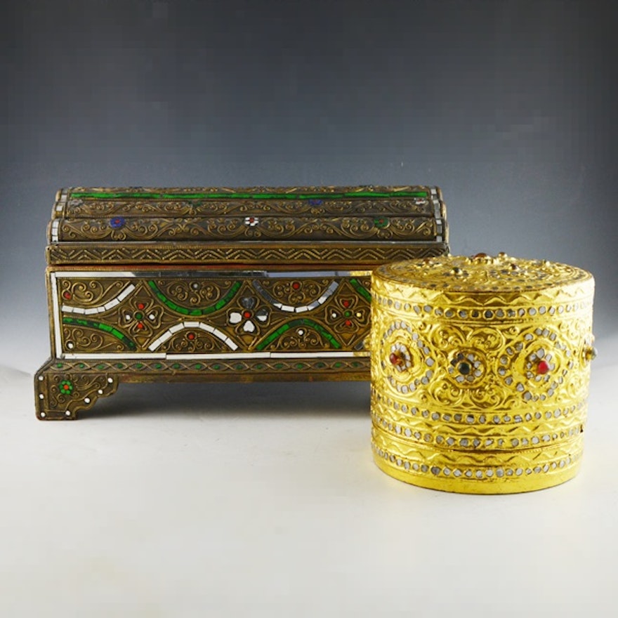 Two Bejeweled Desk Top Boxes