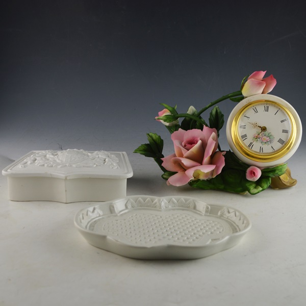 A.M.C. Capodimonte Clock and Mottahedeh & Co. Trinket Box and Dish