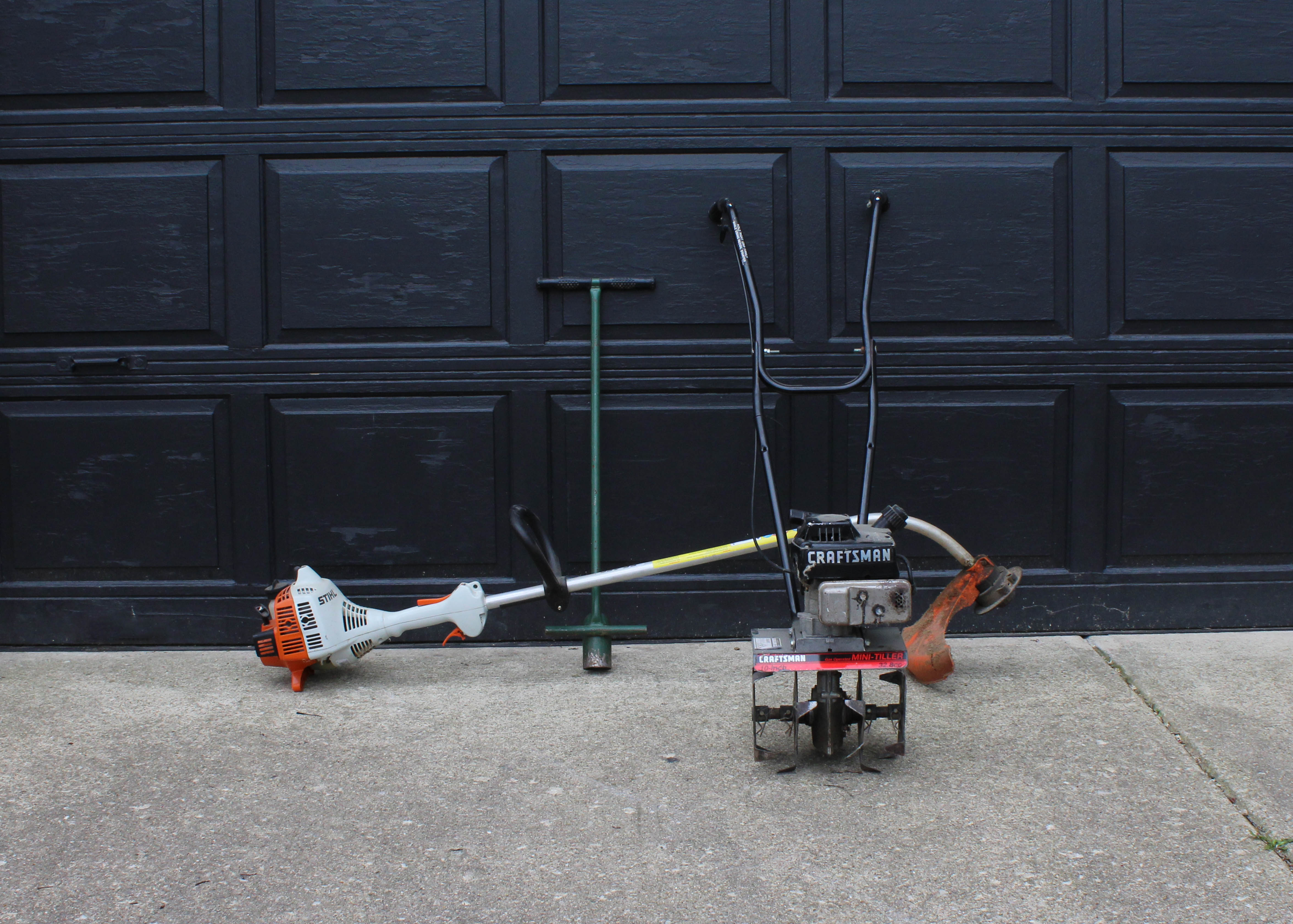 Collection of Lawn Tools, Including a Craftsman Mini-Tiller