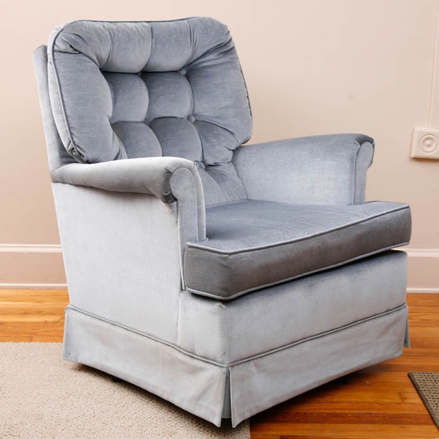 Upholstered Blue Swivel Rocking Chair