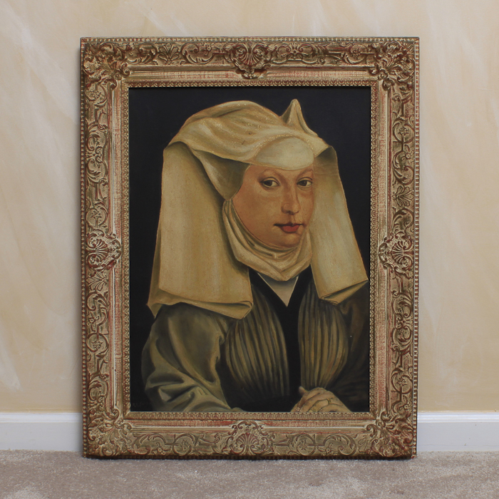 Portrait of a Young Woman With a Winged Bonnet Reproduction Oil After Rogier van der Weyden