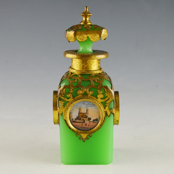 Grand Tour French Opaline Glass and Pierced Ormolu Scent Bottle