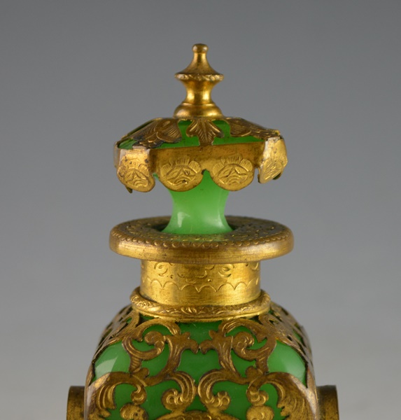 Grand Tour French Opaline Glass and Pierced Ormolu Scent Bottle