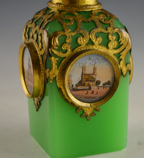 Grand Tour French Opaline Glass and Pierced Ormolu Scent Bottle