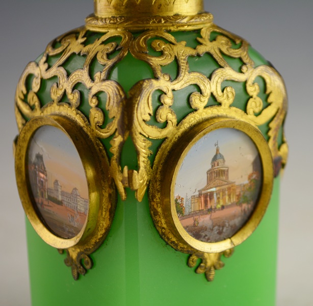 Grand Tour French Opaline Glass and Pierced Ormolu Scent Bottle
