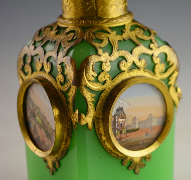 Grand Tour French Opaline Glass and Pierced Ormolu Scent Bottle