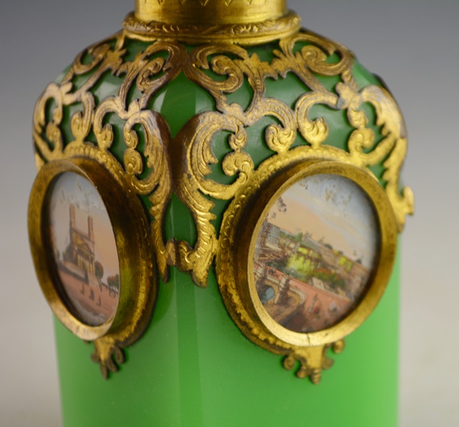 Grand Tour French Opaline Glass and Pierced Ormolu Scent Bottle