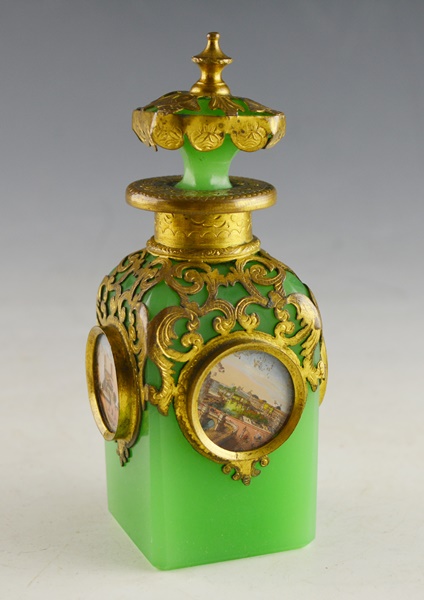 Grand Tour French Opaline Glass and Pierced Ormolu Scent Bottle