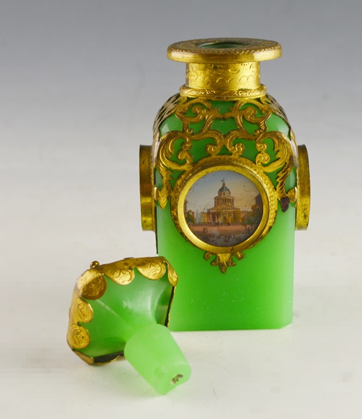 Grand Tour French Opaline Glass and Pierced Ormolu Scent Bottle