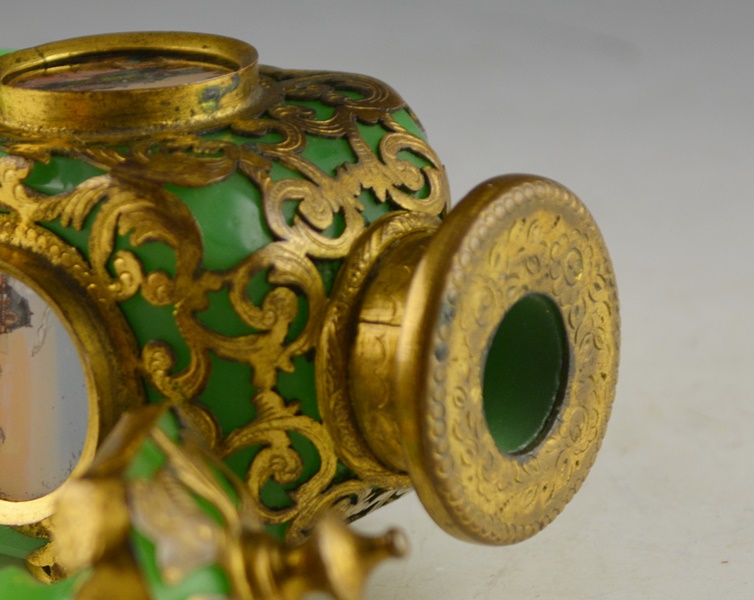 Grand Tour French Opaline Glass and Pierced Ormolu Scent Bottle