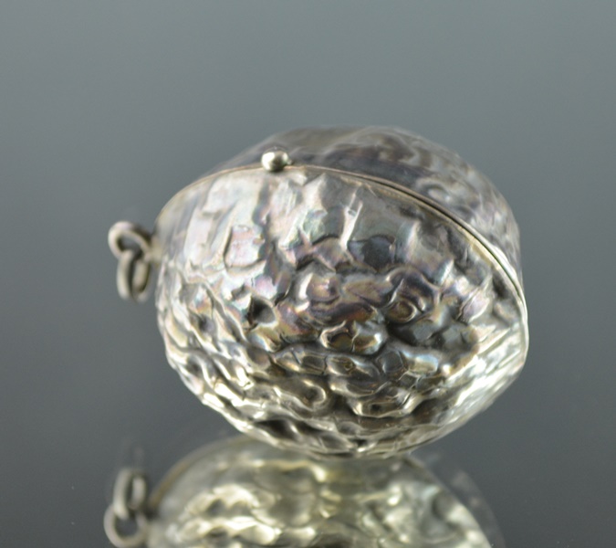 Antique Victorian Style Sterling Walnut-Shaped Locket With Puff and Perfume Vial