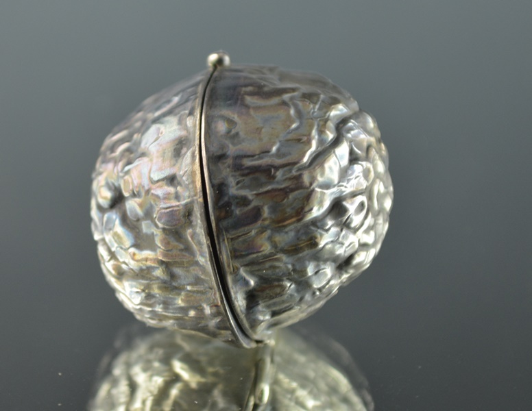 Antique Victorian Style Sterling Walnut-Shaped Locket With Puff and Perfume Vial