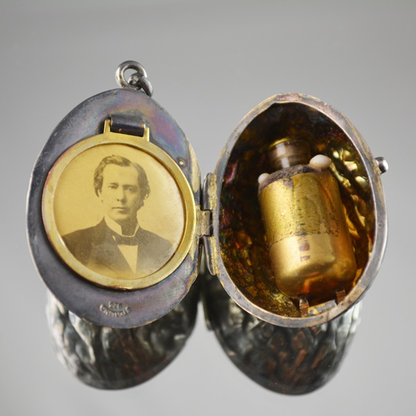 Antique Victorian Style Sterling Walnut-Shaped Locket With Puff and Perfume Vial