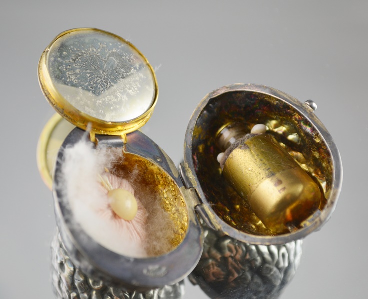 Antique Victorian Style Sterling Walnut-Shaped Locket With Puff and Perfume Vial