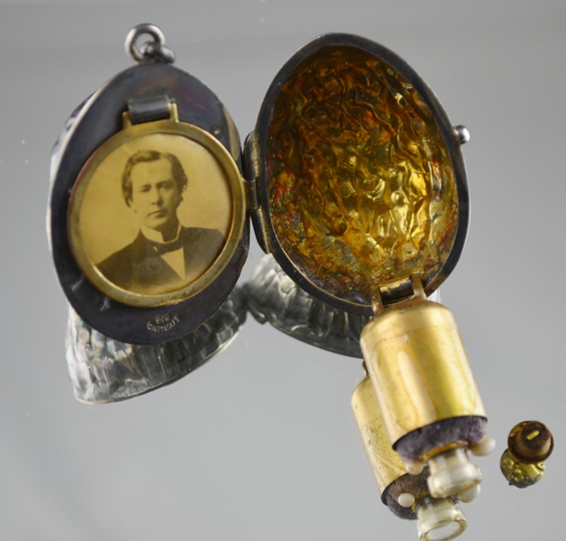 Antique Victorian Style Sterling Walnut-Shaped Locket With Puff and Perfume Vial