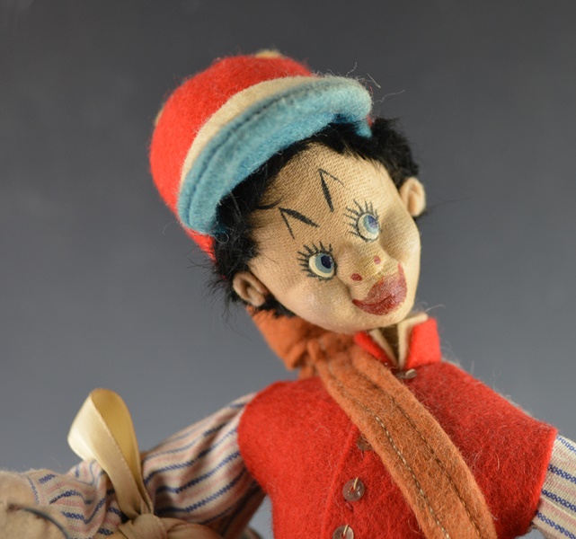 Cloth Traveler Figurine Under A Glass Cloche