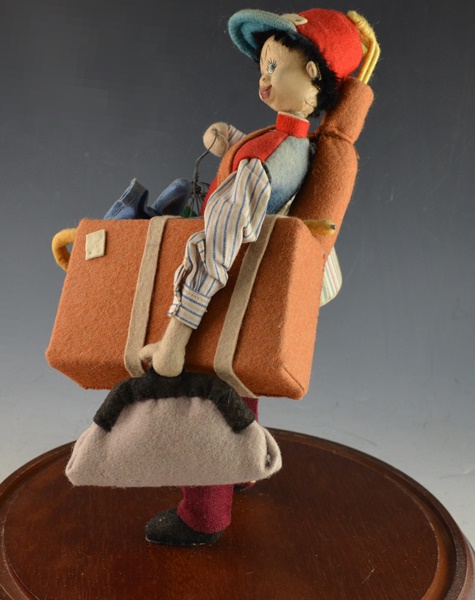 Cloth Traveler Figurine Under A Glass Cloche