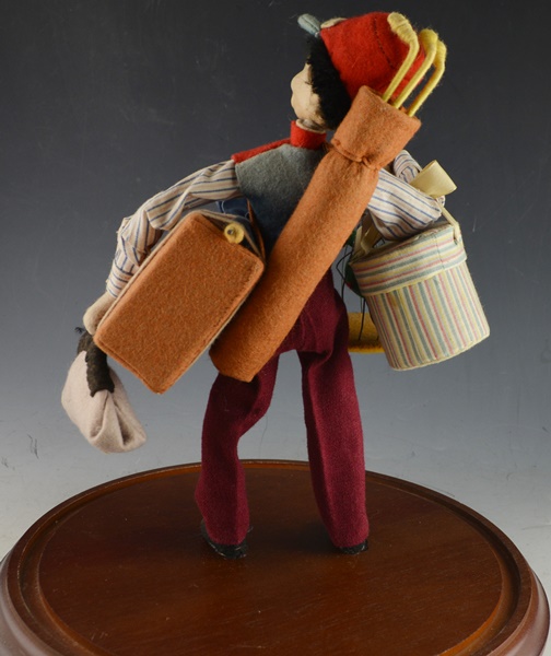 Cloth Traveler Figurine Under A Glass Cloche