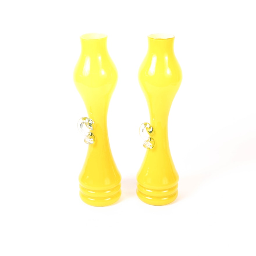 Vintage Yellow Murano Glass Matching Vases
